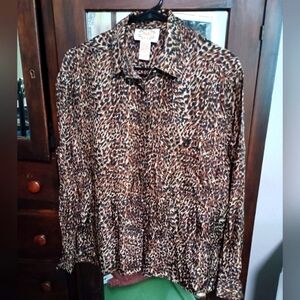 Vintage Metro Express 100% Silk Leopard Print Women's Blouse_Med